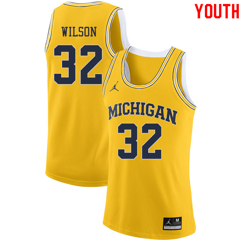 Jordan Brand Youth #32 Luke Wilson Michigan Wolverines College Basketball Jerseys Sale-Yellow - Click Image to Close